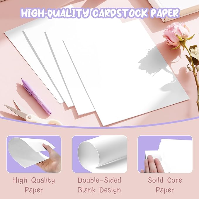 40 Sheets White Cardstock Paper 8.5 x 11, Cardstock Printer Paper 8 1/2 x 11, Card Stock Paper 8.5 x 11 White, 200 GSM Construction Paper for DIY Cards, Greeting Cards, Invitations, Business Cards