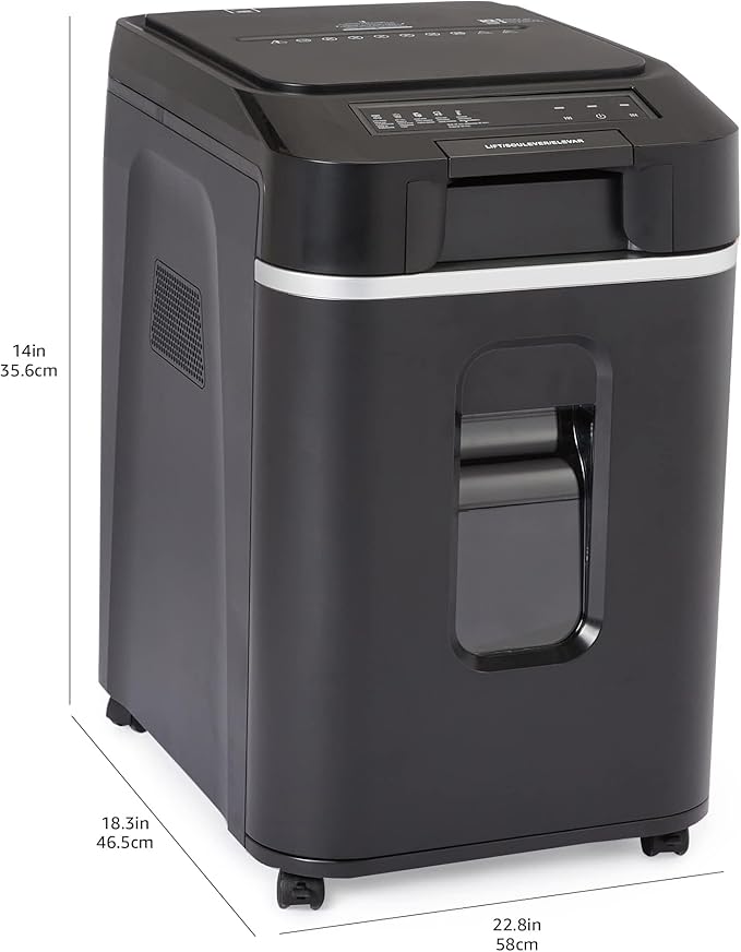 Amazon Basics 200-Sheet Auto Feed Cross-Cut Paper Shredder, High Security P-4, Anti-Jam, 8.5 Gallon Pullout Bin, Black
