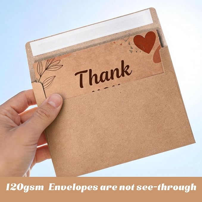 30 Pack A4 Blank Cards with Envelopes, 4x6 Kraft Folded Cardstock and Matching Self-Seal Envelopes, Printable Thank You Greeting Cards, for DIY, Custom Printing, Wedding, Birthday & All Occasions