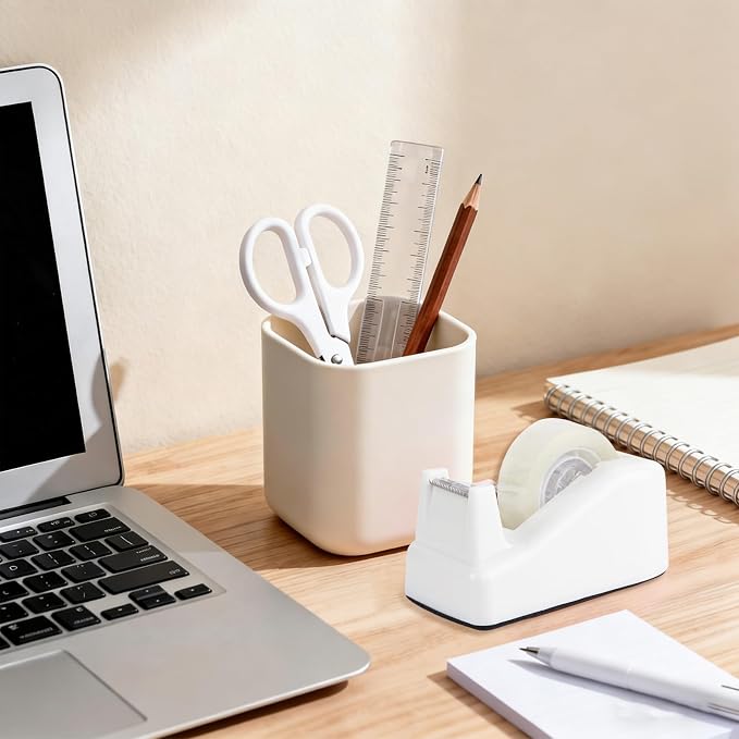 Desktop Tape Dispenser with Nonskid Base,Includes 12Rolls of Tape | [White] [Transparent Tape (0.71” x 1000” Per Roll)] [Heavy-Duty Non-Slip Office Tape Dispenser for Home, Office]