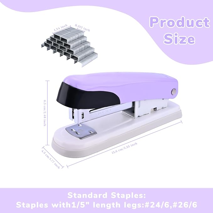 Temiary Stapler, Desktop Metal Staplers with 2000 Standard Staples, 25 Sheet Capacity, One Finger Stapling, Jam Free, No Effort Staplers For Classroom, Office or Desk (Purple)