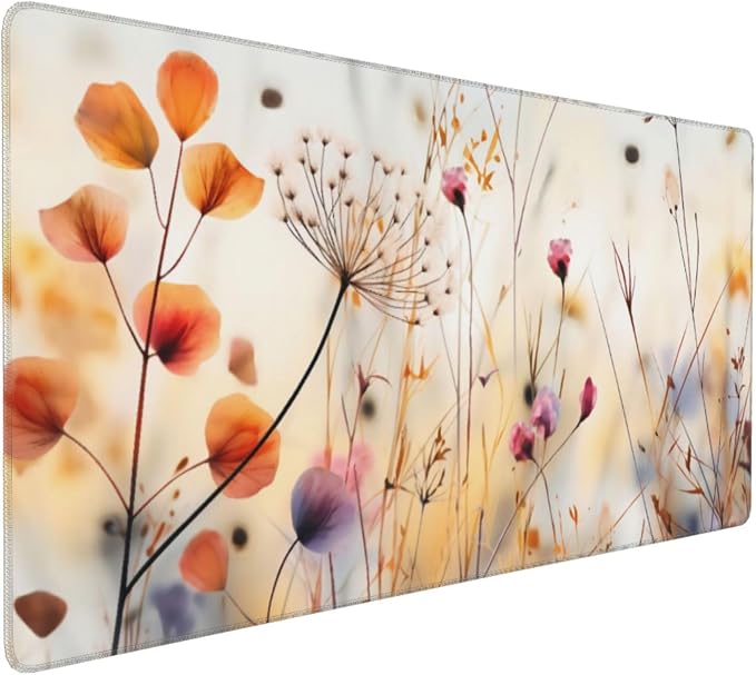 35.4 x 15.7 in, XXL Large Mouse Pad for Desk, Extended Keyboard Mouse Mat for Computer Office, Big Mouse pad with Stitched Edges, Gaming Pc-Wild Grass and Flowers