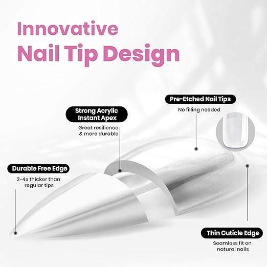 Beetles Tipex Lite Pre-Built Apex Gel Nail Tips, Almond Medium, 256pcs Value Pack, 16 Sizes, Flat-Nail Friendly Acrylic Tips for Natural Nail Beds, Easy for Beginner DIY