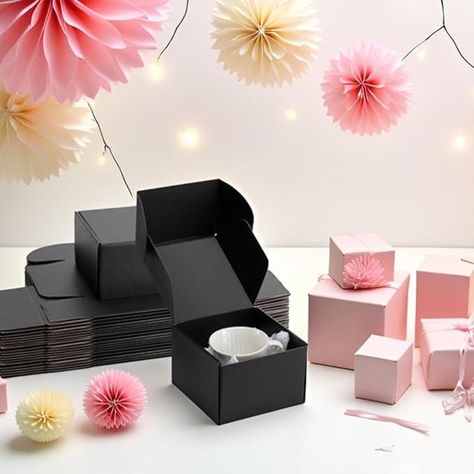 6x6x4 inch Black Shipping Boxes for Small Business- Set of 25 | Sturdy ECT 32 Corrugated Cardboard Mailer Boxes, Easy Assemble for Packaging, Mailing, Gift