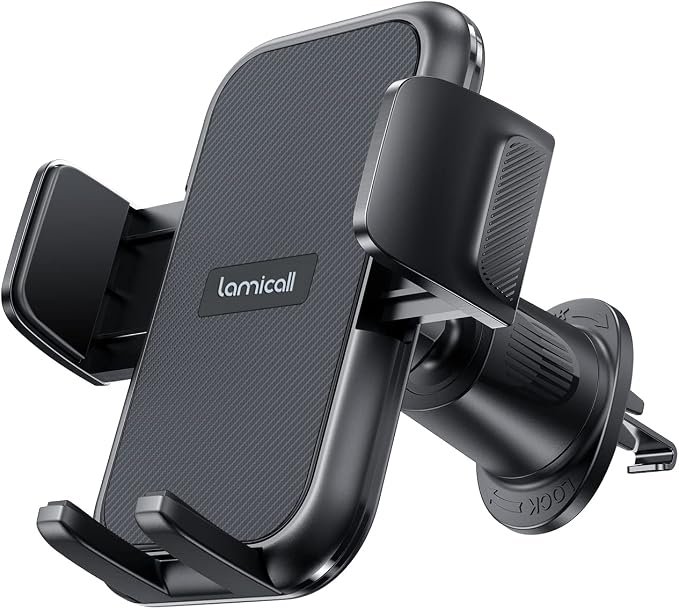 Lamicall 2026 Wider Clamp & Metal Hook Car Phone Holder Vent Accessories | Thick Cases Friendly Phone Holders for Your Car Mount Hands Free for Women Men Gift for iPhone 17 16 15 14 Pro Max Dark Grey
