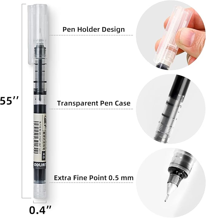 24 Pieces Rolling Ball Pens, Quick Dry Ink 0.5 mm Extra Fine Point Pens Liquid Ink Pen Rollerball Pens (Black-24 PCS)