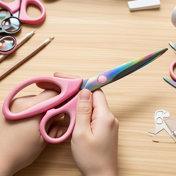 Pink Scissors for Office School Home Craft Sewing Fabric, 8 Inch (2 Pack) | All Purpose, Stainless Steel, Pink