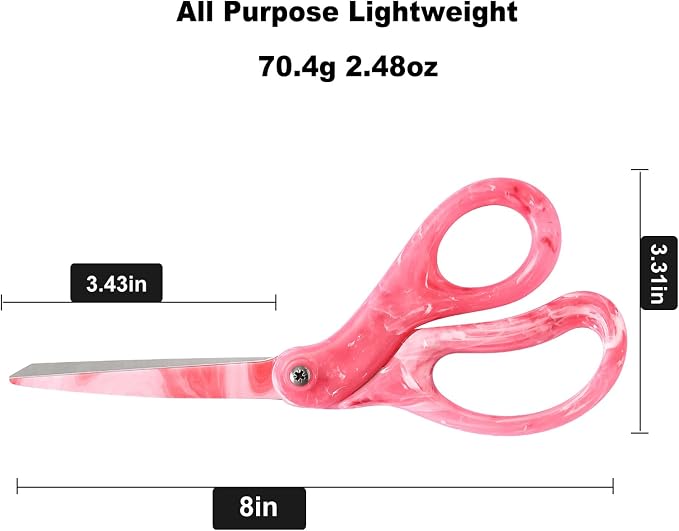 LIVINGO All Purpose Scissors 8" Heavy Duty Shears Gradient Pink | Sharp Stainless Steel Blade, Smooth Comfort Grip, Fabric Paper Arts Crafts Office Home Supplies