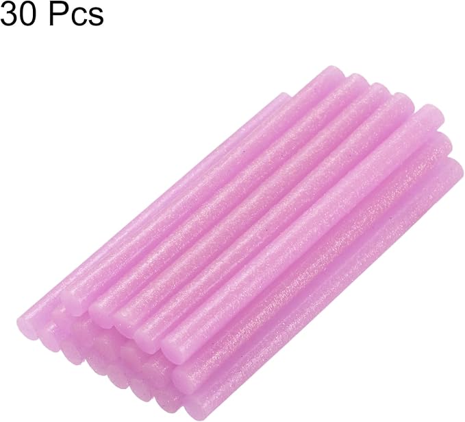 uxcell 30pcs Mini Hot Glue Gun Sticks 4-inch x 0.27-inch High Sticky Small Hot Glue Sticks for Glue Gun, Glitter Pink