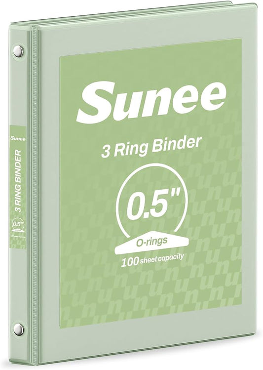 SUNEE 1/2 inch Binder 3 Ring 1 Pack, Clear View Binder Three Ring PVC-Free (Fit 8.5x11 Inches) for School or Office Supplies, Sage Green