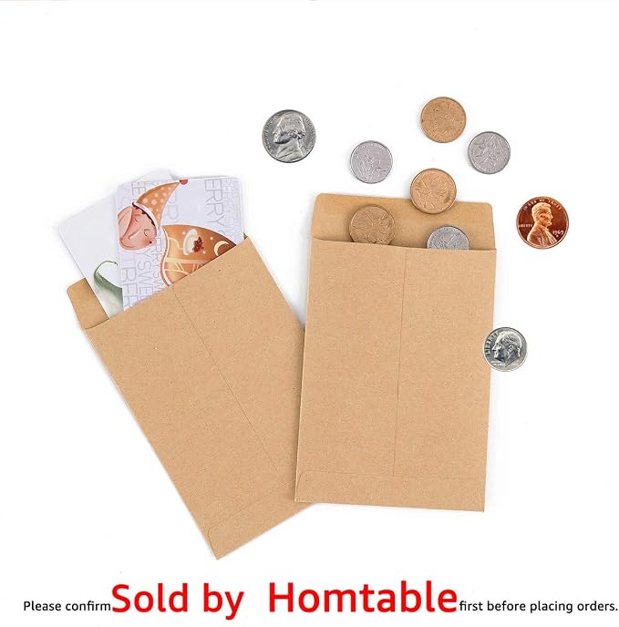 200 Pack Small Coin Envelopes Kraft Paper 2.25"×3.5" | Self-Adhesive, Seed Envelopes, Mini Parts & Small Items Storage Packets, For Garden, Office or Wedding Gift