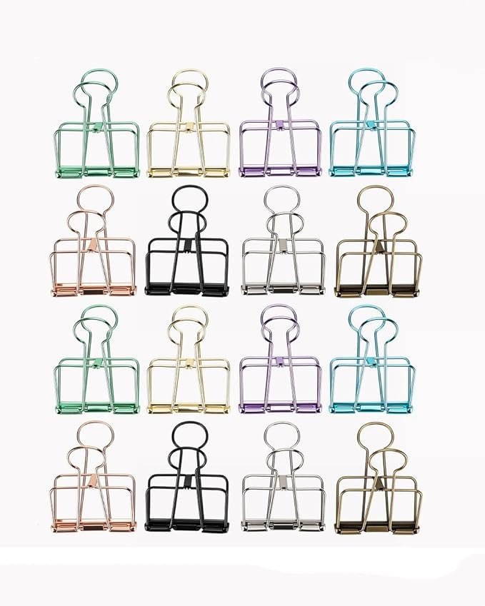 16PCS Metal Medium Binder Clips Hollow Binder Clip Metal Paper Clamps Binder Clips Decorative Tool for School Office Paperwork Multicolor (M)