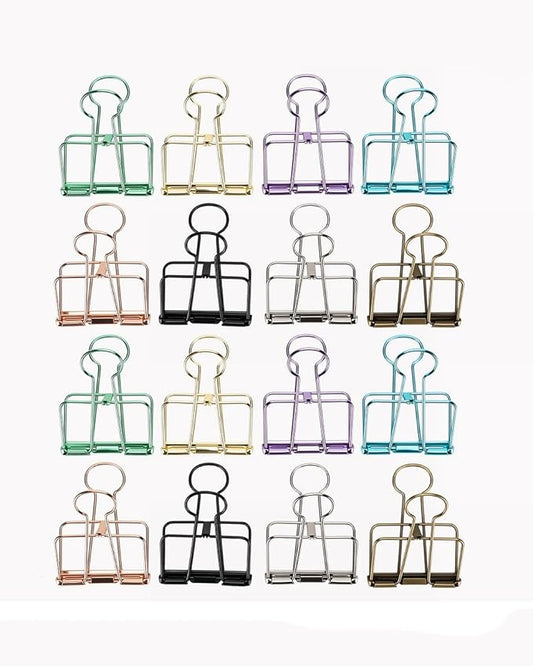 16PCS Metal Medium Binder Clips Hollow Binder Clip Metal Paper Clamps Binder Clips Decorative Tool for School Office Paperwork Multicolor (M)