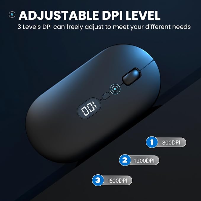 MAGIC-REFINER X1 Wireless Computer Mouse with Battery Level Visible, Black | 2.4G Portable, Ultra Slim USB Mouse, Silent Click, 1600 DPI for Win/Mac/PC/Laptop/Computer/Office/Travel