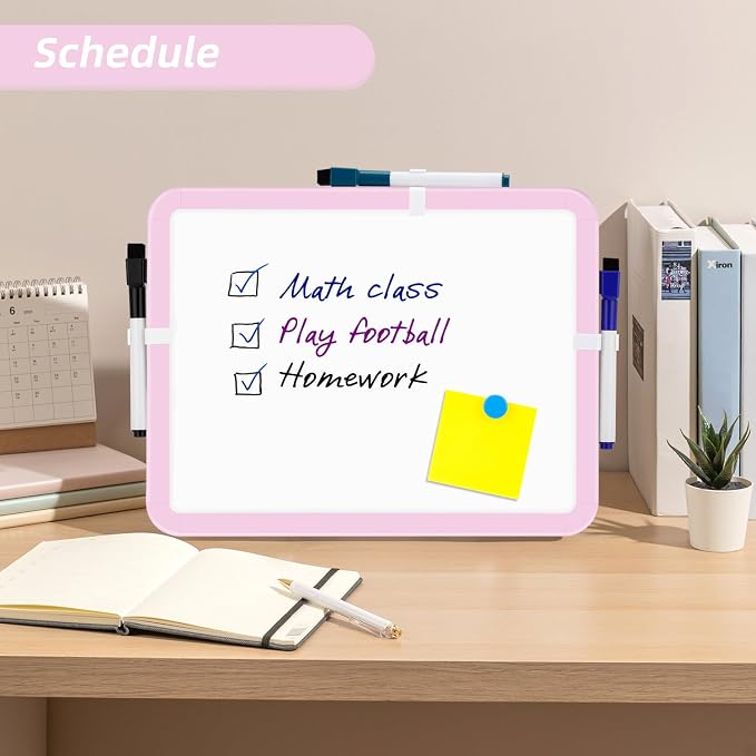 VUSIGN Small White Board Dry Erase, 8.5'' x 11'' Magnetic Dry Erase Board, Mini Whiteboard with Markers for Students, Fridge, Wall, Locker, Pink (Pack of 3)