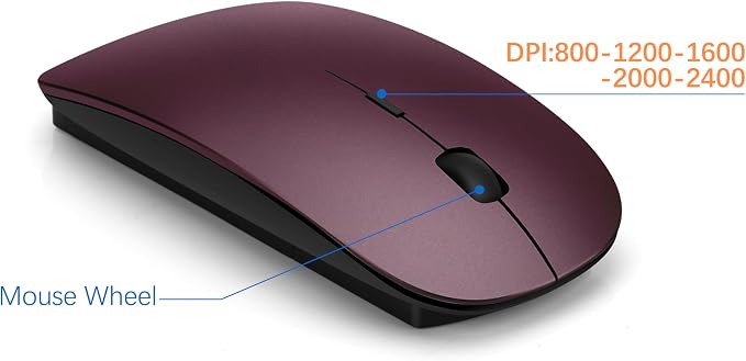 Wireless Keyboard and Mouse Ultra Slim Combo, TopMate - Wine Black | 2.4G Silent Compact 2400DPI Mouse and Scissor Switch Keyboard Set with Cover, Batteries Included, for PC/Laptop/Windows/Mac