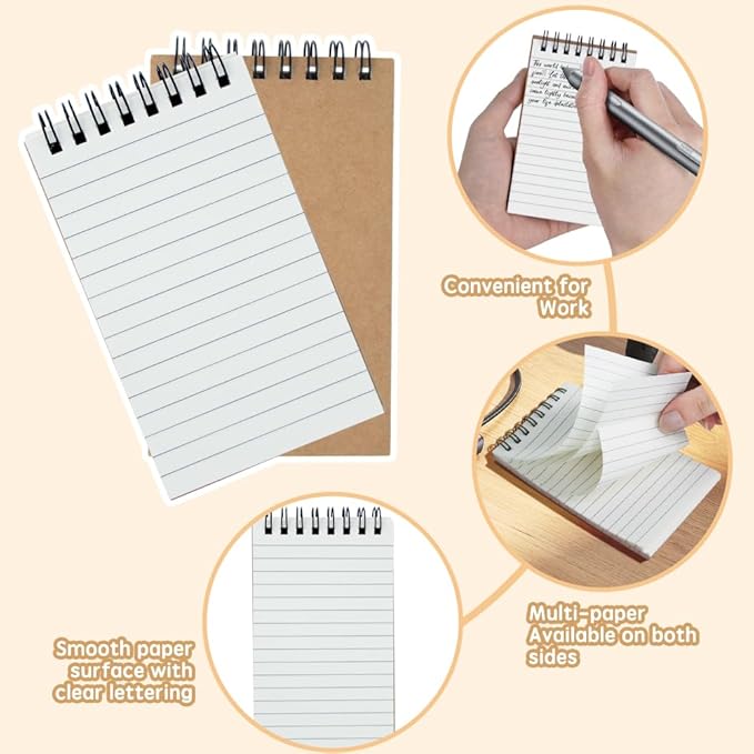 Pocket Notebooks, 3x5 Small Notepads, Mini Top Spiral Notebook, Little Size, Lined College Ruled Paper, Tiny Memo Pads for Home, Office, Work, School, Meeting, or Travel,6 Pack