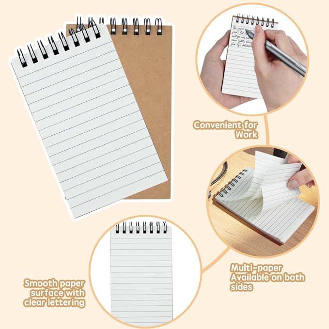 Pocket Notebooks Set of 12, Small 3x5 Spiral Notepads, Office Style Mini Notebook, Small Notepad Pocket Size, Memo Pads for Home, College, Work or School - Lined College Ruled Paper