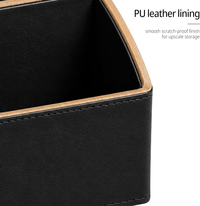 TV Remote Control Holder, Mail Organizer Countertop, Office Bill Sorter | PU Leather Aesthetic 5-Slot Pen/Pencil Caddy, Art Supplies Storage Box for Makeup Brushes, Nightstand Accessories Home Decor