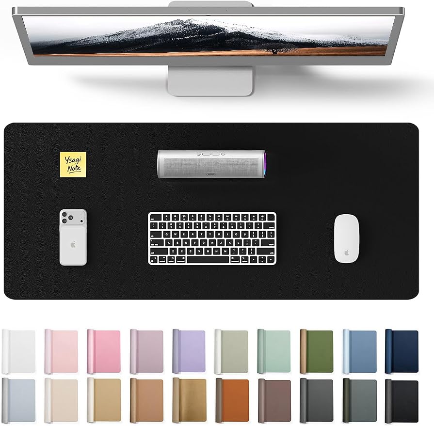 YSAGi Leather Office Desk Pad Protector, Large Mouse Pad, Non-Slip, PU Leather, Laptop Desk Blotter, Waterproof Writing Pad for Office and Home, Black, 23.6" x 13.8"
