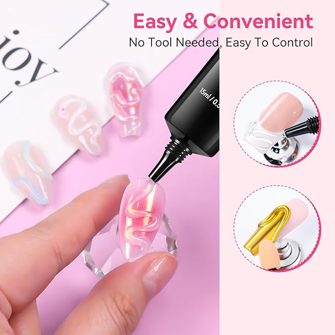 Makartt 3D Gel Nail Art & Chrome Nail Powder Kit: 15g Sculpting Gel for Nail Art DIY No Wipe 3D Molding and Metallic Chrome Powder Set for Decoration Manicure Pedicure Use