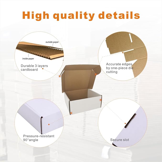 50 Pack 7x6x3'' Small Shipping Boxes, Corrugated Cardboard Mailers for Business, White (CM763)