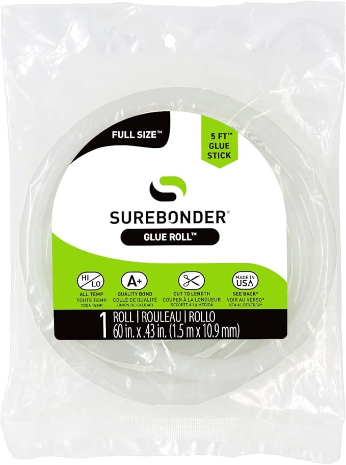 Surebonder Full-Size Hot Glue Stick Roll, Clear, 5 Ft Length, 0.43 Inch Diameter - Uninterrupted Gluing, All Purpose for Crafting and DIY, Clear