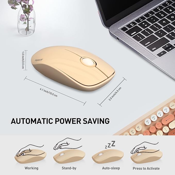Wireless Keyboard and Mouse Combo, 105 Keys Full-Sized 2.4 GHz Round Keycap Colorful Keyboards, USB Receiver Plug and Play, for Windows, Mac, PC, Laptop, Desktop (Milkteacolorful)