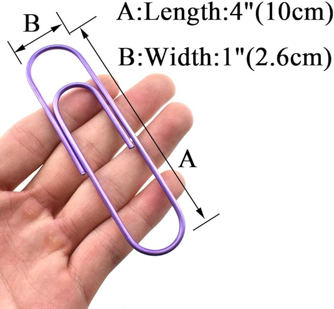 HAHIYO Paperclips 4 inch (100mm) Extra Large Paper Clips Sturdy Bright Purple Vinyl Coated Prevent Scratching Tearing The Pages for Bookmark Organize Home Office School 14 Pack