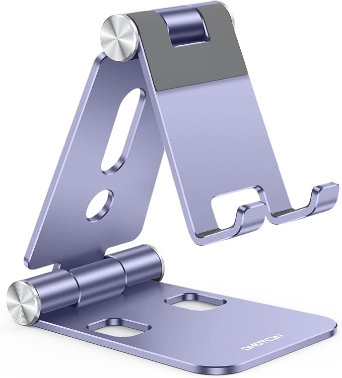 OMOTON Foldable Cell Phone Stand, C4 Portable Aluminum Phone Holder | Adjustable Phone Dock Cradle Compatible with iPhone 17/16/15 Pro Max Air, Samsung Galaxy, Small Tablets, Smart Phones, Purple