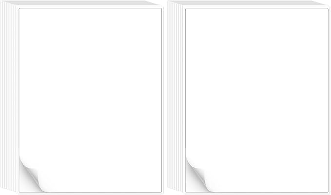 L LIKED 30 Printable White Sticker Paper Full Sheet Label, Matte, 8.5" x 11" for Laser & Inkjet Printing (30 Sheets) (Pack of 2)