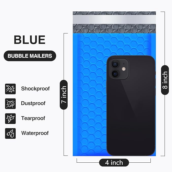 UCGOU Bubble Mailers 4x8 Inch Blue 50 Pack Usable Size 4x7 Padded Envelope Small Business Mailing Packages Opaque Self Seal Adhesive Waterproof Boutique Shipping Bags for Jewelry Makeup Supplies #000