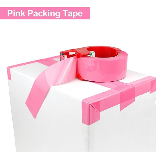 BOMEI PACK Pink Packing Tape with Dispenser, 2.4 Mil 1.88 Inch x 110 Yards, 6 Refills Rolls Pink Color Box Packaging Tape for Moving, Shipping, Mailing and Storage (Pack of 2)