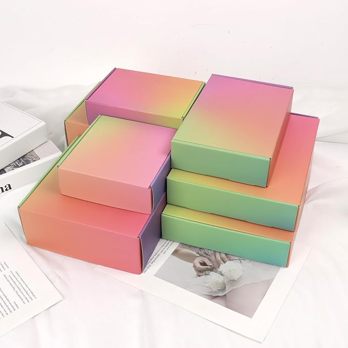 10x8x2 Shipping Boxes Medium, 40 Pack Rainbow Corrugated Cardboard Mailer Boxes for Small Business, Mailing, Packaging