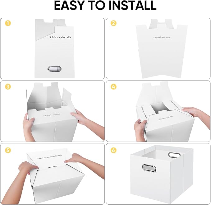BALEINE File Organizer Box, Cardboard File Folder Organizer with Handle for Letter Size, Portable Collapsible Hanging Filing Box for Home Office Document Storage (8 Pack, Large White)