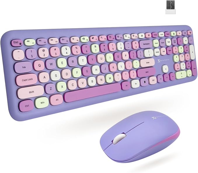 X9 Retro Wireless Keyboard and Mouse Combo - 2.4G Colorful Purple Keyboard and Mouse Wireless - Cute and Aesthetic Typewriter Combo for PC Computer Desktop and Laptop - Full Size