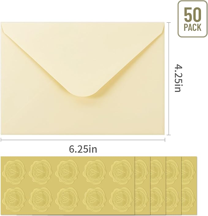 50 PCS Cream Colorful A4 Envelopes,4x6 Envelopes for Invitations | 4x6 Envelopes for Greeting Cards, Great for Invitations, Wedding Invitation, Birthday, Baby Shower, Graduation