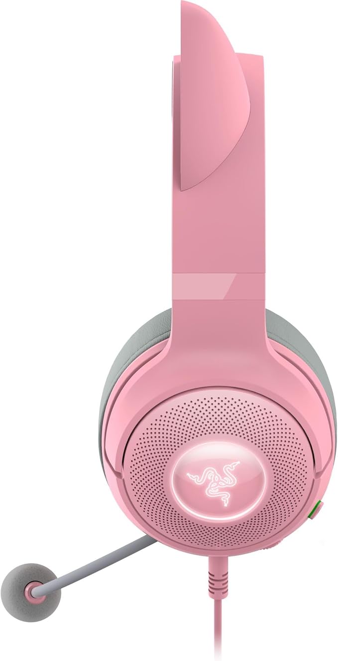Razer Kraken Kitty V2 USB Wired Headset: Chroma RGB Kitty Ears - Stream Reactive Lighting - HyperClear Cardioid Mic - 40 mm Drivers - 7.1 Surround Sound - Comfortable Ear Cushions - Quartz Pink