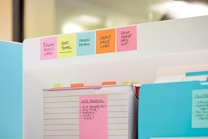Post-it Super Sticky Notes,6 Lined Sticky Note Pads,4 x 4 in.,Ideal for Organization in Your Dorm,Home or Office,2X The Sticking Power,Supernova Neons Collection,(Pack of 12)