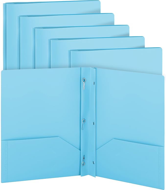 Plastic Folders With Pockets And Prongs Blue - Two Pocket Folder With Brads - 3 prong Folders With Pockets For Letter Size Sheets, Also Available in Purple, Green, Red, Pink, and Grey, 24 Pc –by Enday