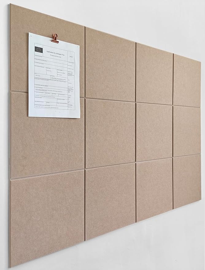 Felt Wall Tiles | Large Cork Board Alternative | Aesthetic Felt Bulletin Board for Office, Home & Classroom | Large Cork Boards for Walls Pinboard (12-Pack) | Camel