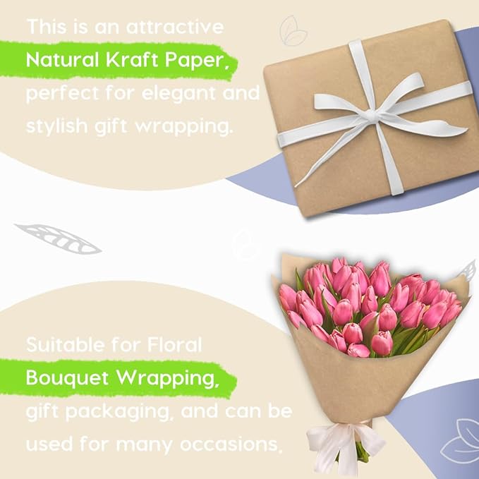 SMART&CASUAL Brown Wrapping Paper Roll 17.8"×1,200"(100') Kraft Paper for Craft Gift Bulletin Board Banner Bouquet Flower Table Covering Packing Shipping Moving 70GSM 50LB(Brown, 17.8" x 1,200")