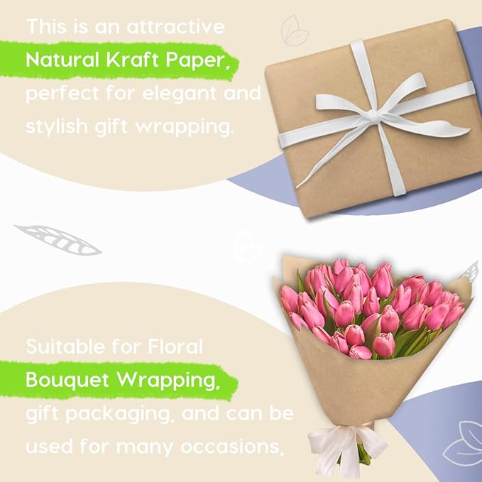 SMART&CASUAL 36" x 1,500" (125') Brown Kraft Craft Paper Roll for Gift Wrapping Bulletin Board Bouquet Flower Kids Art Packing Parcel Table Covering 70GSM 50LB (Brown, 36" x 125')