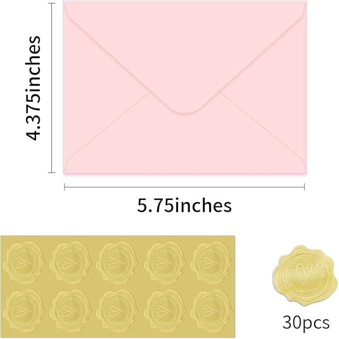 A2 Envelopes Pink V-Flap 4.375"x5.75" Invitation Envelopes 30pk | 150GSM Thick Premium Paper,Protecting Privacy,for 4x5 Photos,Cards,Birthday,Party,Announcements,Baby Shower,with Stickers
