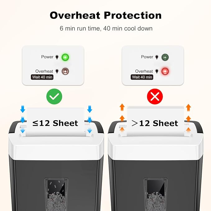 Bonsaii 12-Sheet Cross Cut Paper Shredder for Home Office, 5.5 Gal Bin | P-4 Heavy Duty Shredder for Paper, Credit Card, Mail, Staples, Transparent Window, Portable Paper Shredder for Home