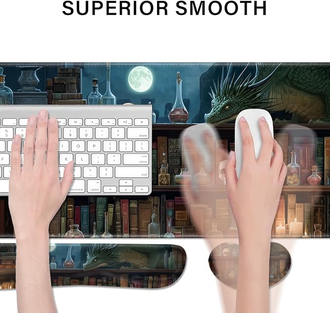 Desk Pad and Keyboard Wrist Rest, Large Mouse Pad + Keyboard Pad+Mouse Wrist Support, Non-Slip Desk Mat Protector for Office, Home 31.5×11.8 Inches Gothic Skull