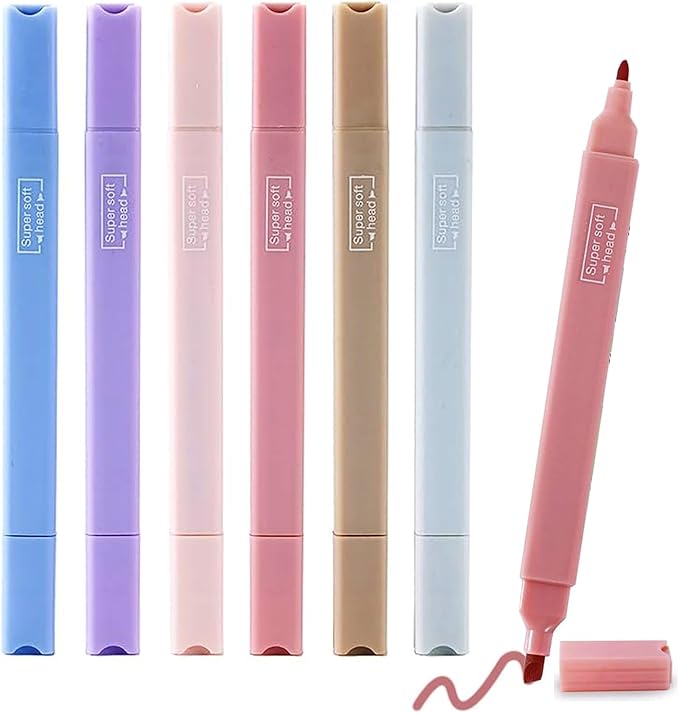 6pcs Pastel Highlighter Aesthetic Cute Highlighters Bible Highlighters No Bleed， Soft Chisel Tip Marker for Diary Plan Notes