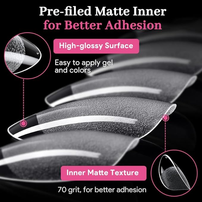 Short Oval Fake Nail Tips - 15 Sizes 240 PCS Clear Half Matte Press On False Nail Tips Pre-shaped Soft Full Cover Gel Nail Tips Extensions Thick Long Lasting for DIY Beginners & Salon Manicure