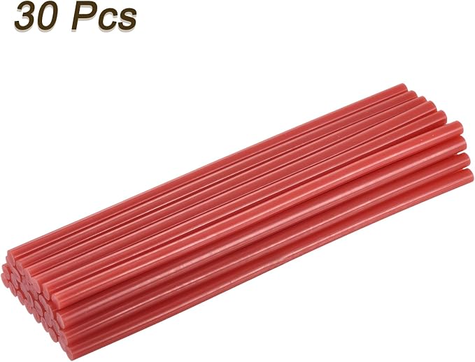 uxcell 30pcs 7mm x 200mm Full Size Hot Glue Gun Sticks 8-inch x 0.27-inch High Sticky Small Hot Glue Sticks for Glue Gun, Red
