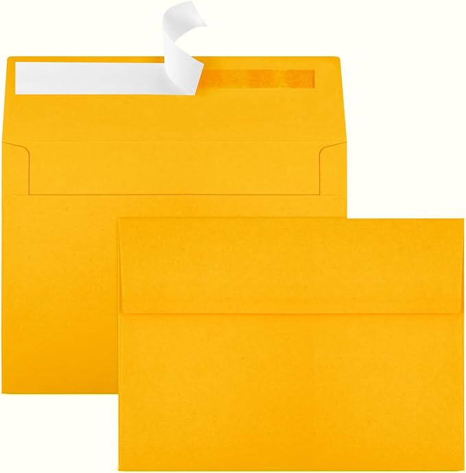 50 Packs Yellow 5x7 Envelopes 5x7, Fade Bright Yellow Color Envelopes Self Seal for Weddings, Photos, Greeting Cards, Mailing